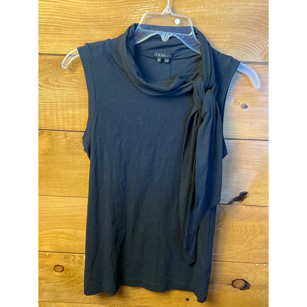 Theory Black Sleeveless Top Cowl Neck Knit Tie Accent‎ Elegant Tank M Chic Soft